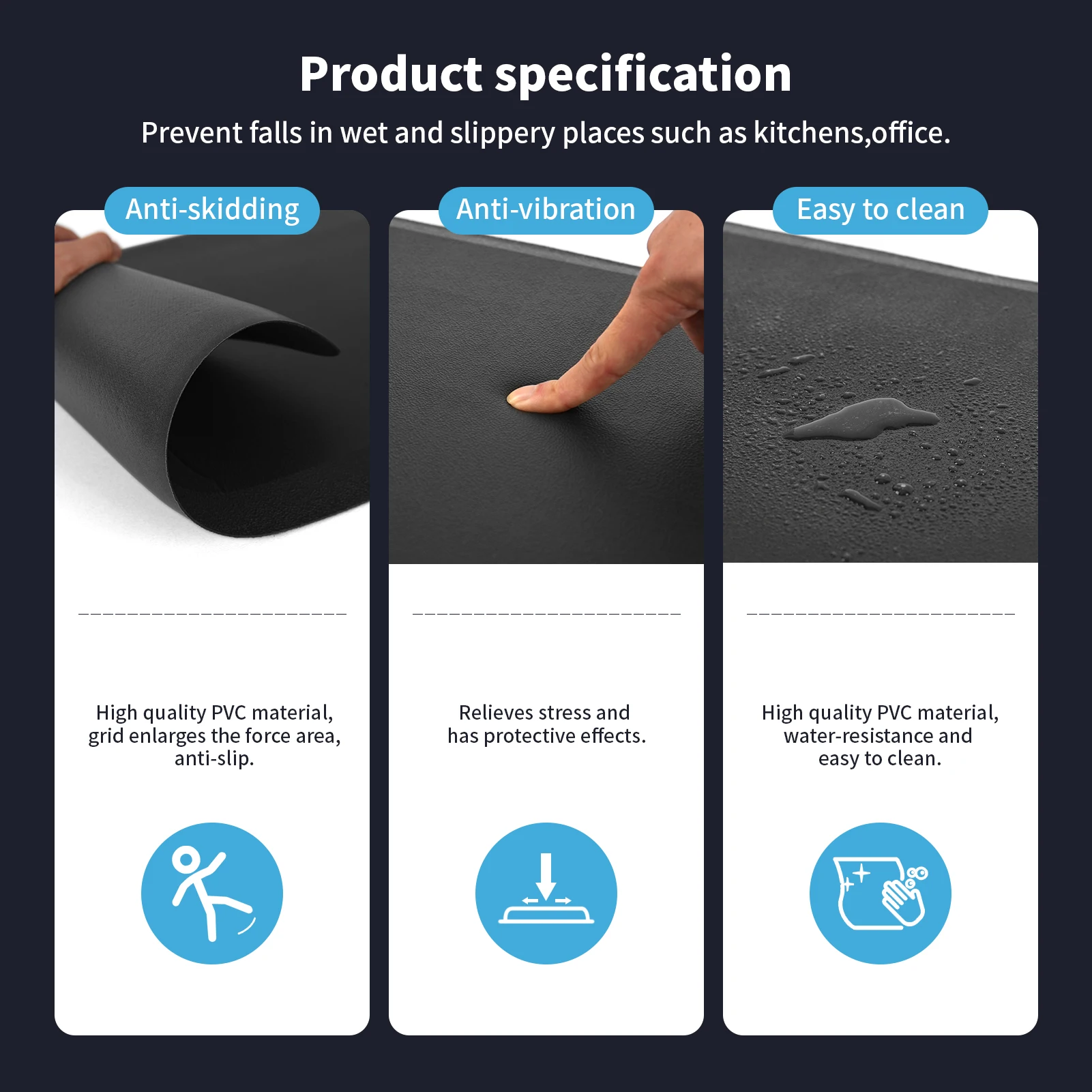 Art3d 피로 방지 쿠션 주방 매트, 미끄럼 방지 폼, 편안한 쿠션, 스탠딩 데스크, 사무실 (71x44cm)