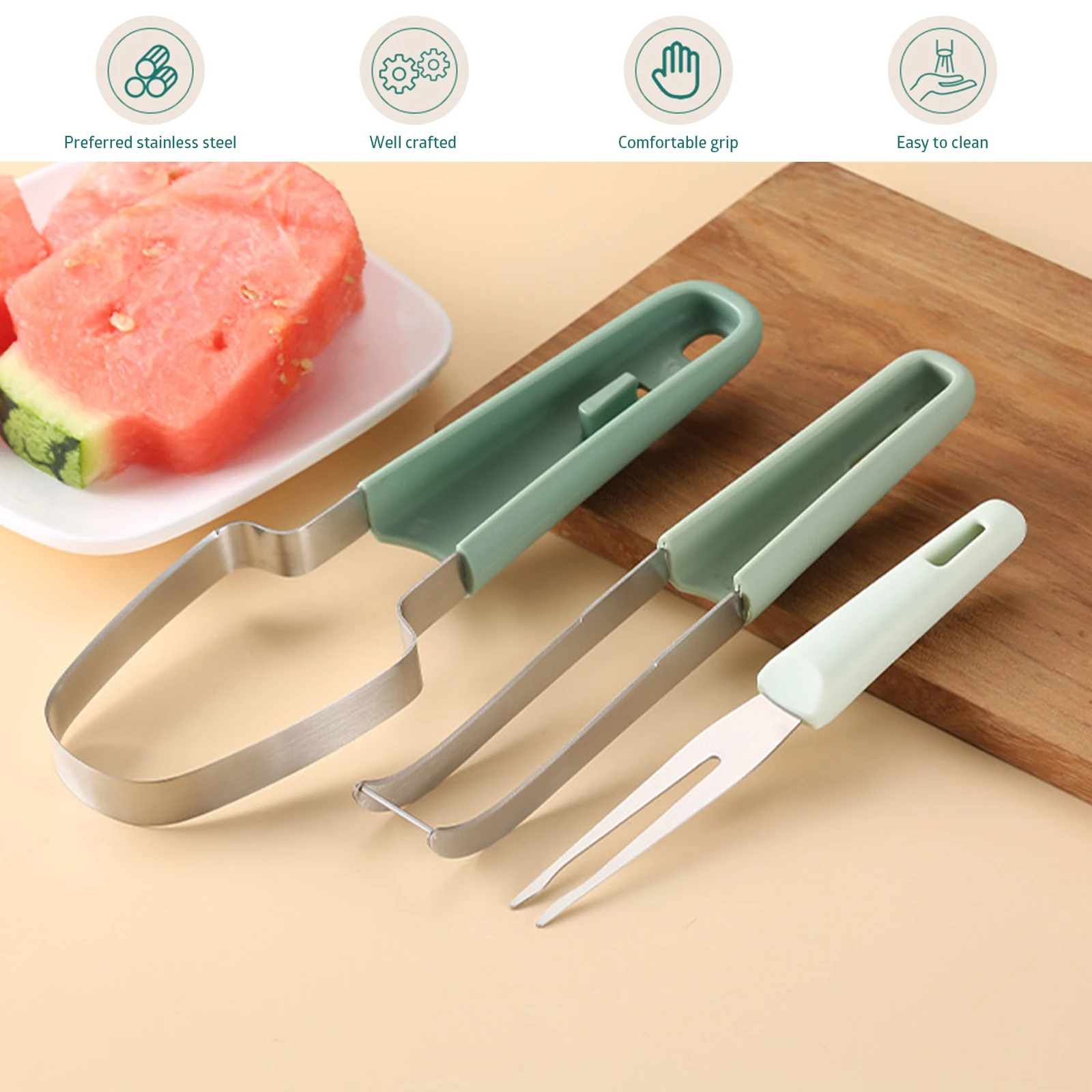 3-In-1 Watermelon Cutter Multi-Functional Melon Fork Slicer Tools Summer Fruit Carving Knife For Kitchen Accessories Home Gadget