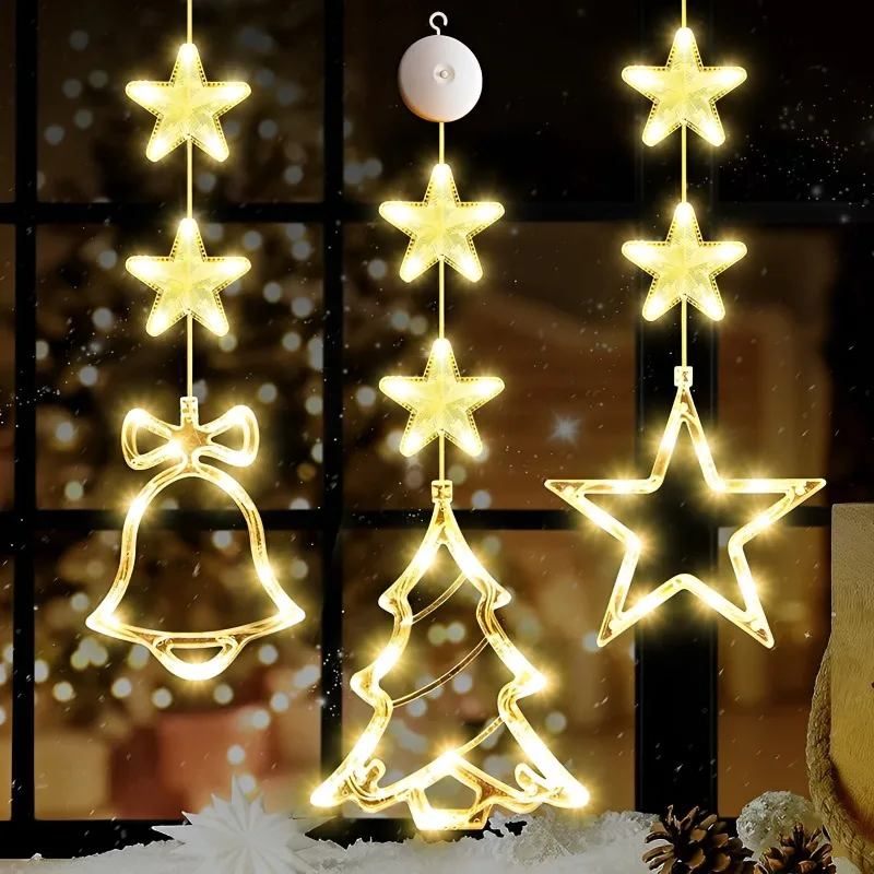 

Christmas LED Lights Snowflake Santa Hanging Sucker Lamp Window Ornaments Decoration for Home Xmas Navidad 2024 New Year Decor