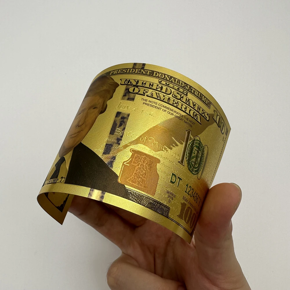 Gold plated banknote,commemorative banknotes Golden Trump US President Dollars 100 Bills 10PCS Gold Plated Card In God We Trust Commemorative Banknotes
