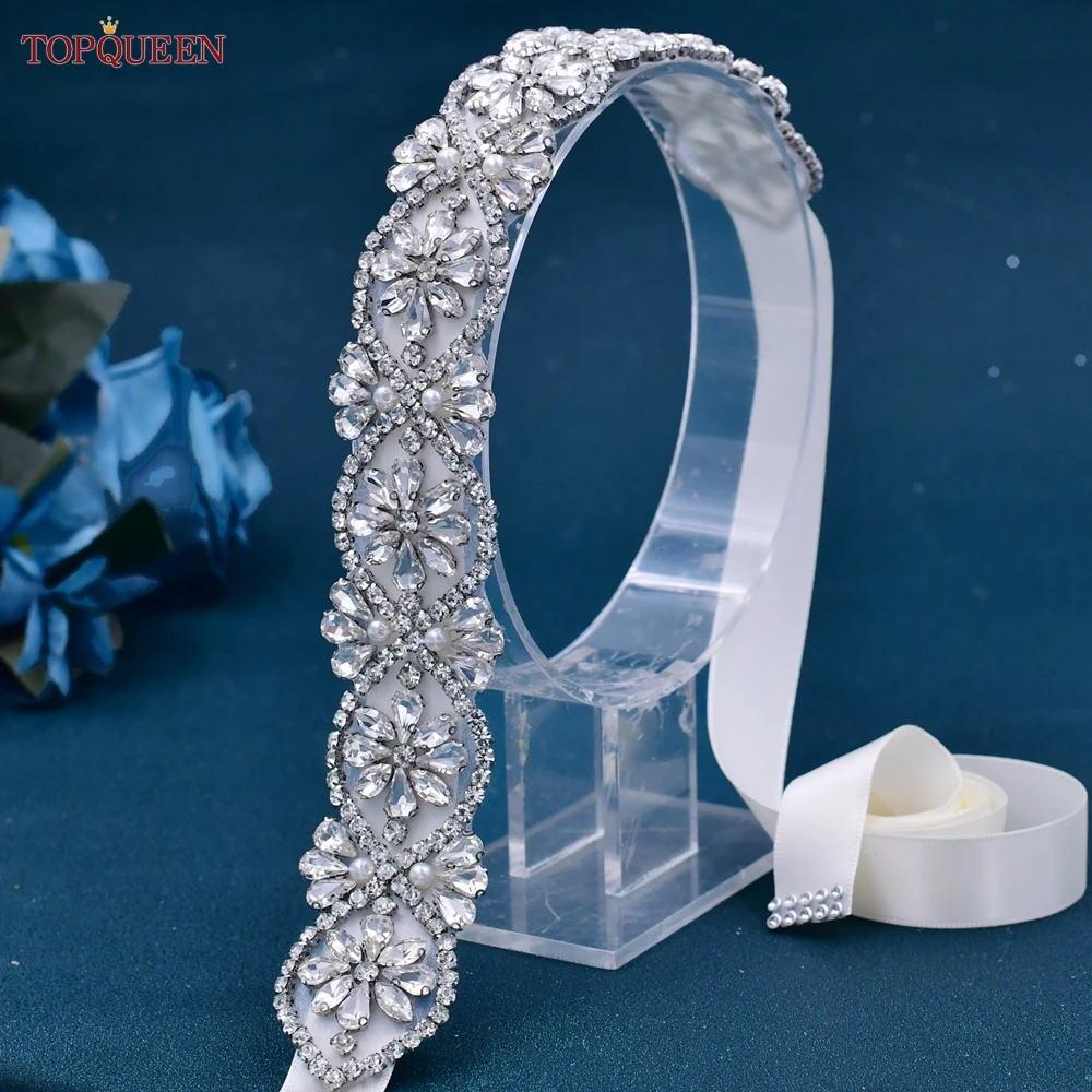 TOPQUEEN Silver Rhinestone Belt Moroccan Caftan Wedding Dress Ladies Formal Accessories Bridal Sash Stones Appliques S453