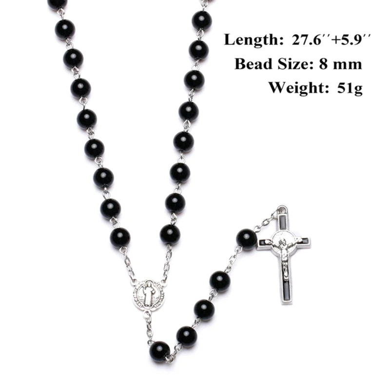 Black Glass Christ Jesus for Cross Religious Necklaces Catholic Rosary Necklaces Church Souvenirs Prayer Pendant Necklac images - 6