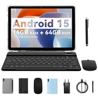 Tablette Android 10,1 pouces avec processeur octa-core, 16 Go (4+12 Go virtuels) de RAM, 64 Go de ROM, écran tactile HD IPS, Wi-Fi 6, BT 5.0, double caméra 1