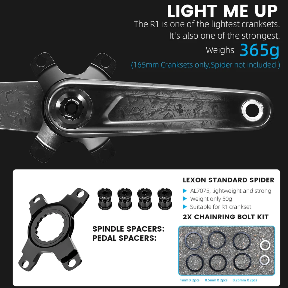 Lexon-超軽量カーボン自転車クランクセット,365g, 29mm, 52-36t,165mm