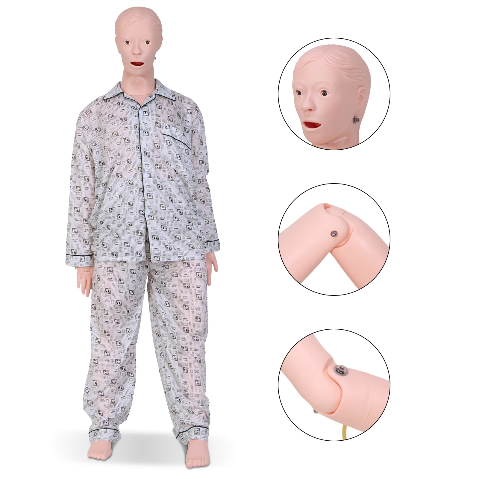 Nursing Training Medical Mannequin for Training Patient Care Manikin CPR Human Manikins with 3 Muscle Module & Patient Gown