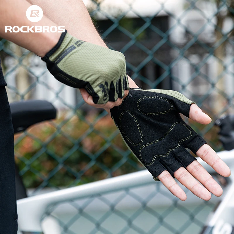 ROCKBROS Half Finger Gloves SBR Palm Pads Breathable Anti-shock Cycling Gloves High Elasticity Fitness Bicycle Fingerless Gloves 2