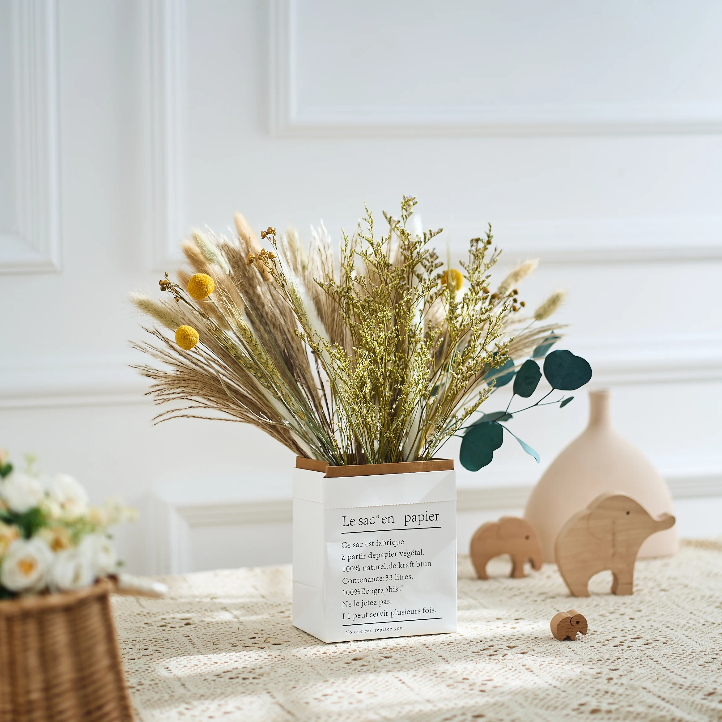 

57PCS Natural Fluffy Pampas Grass Phragmites Rabbit tail Grass Mix and Match Bouquet Boho Style Home Party Office Decoration