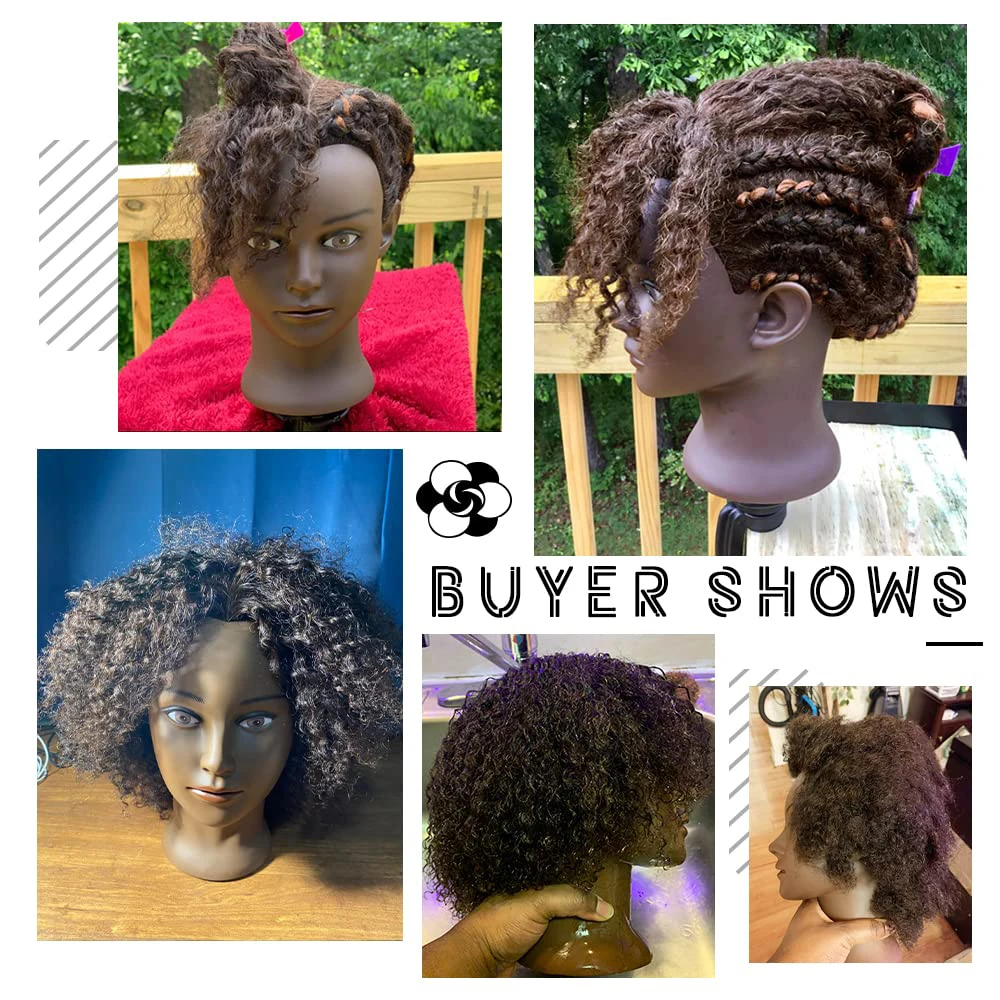 Afro Mannequin Head Curly Hair 100% African American Human Hair Practice  Braiding Styling Doll Head With Stand Tripod Or Metal S
