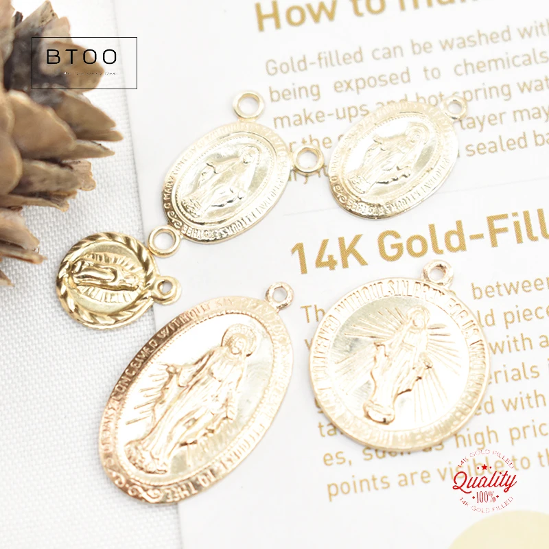 14K Gold Filled Our Lady of Guadalupe Virgin Mary Round Circle Charm Virgin Mary Circle Charm Religious Charm Catholic Jesus