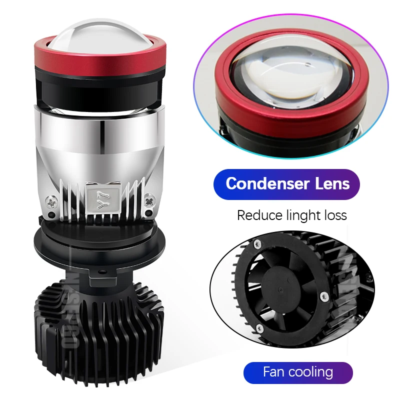 2pcs H4 LED Projector Mini Lens Auto H4 LED Headlight Bulbs Kit High Beam Low Beam 120W Turbo Fan