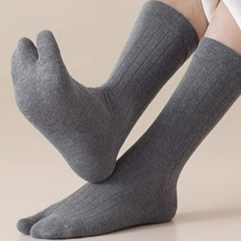 Y2K Elastic Two Toed Sock Sweat Absorbing Two Finger Middle Cylinder Socks Multicolor Simple Vertical Stripe Comfortable Hosiery