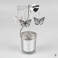 Silver Candle Holder Home Decoration Valentine's Gift Rotating Candlestick Party Decor Romantic Carousel Tea Light Candle Stand 6