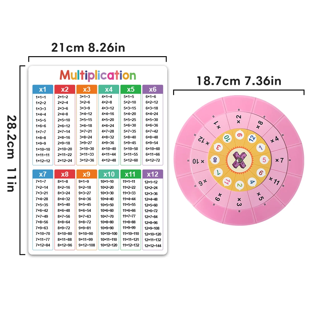 Montessori 1-12 Multiplication Table Cards, Multiplication Turntable Training Game, Self-check Math Facts Learning Aids for Kids 4