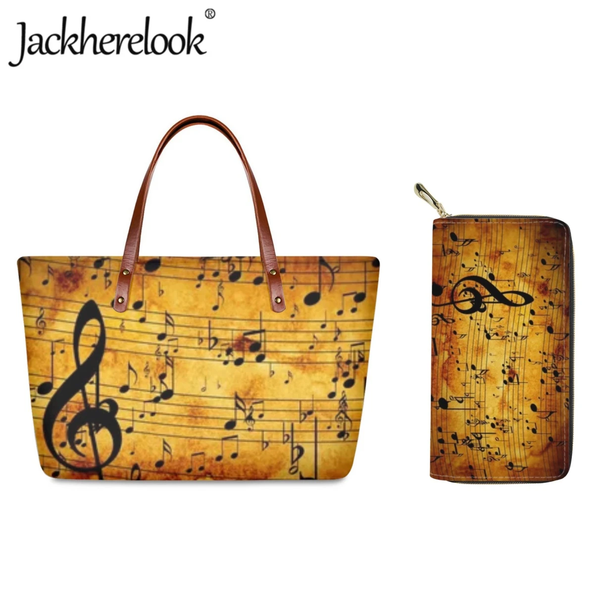 

Jackherelook Women's Tote Bag Fashion Retro Musical Notation Pattern Printing Handbags for Women Casual Travel Bag Customized
