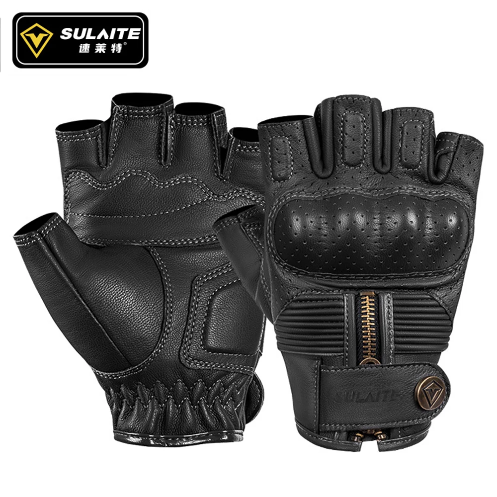 

Motorcycle Retro Riding Gloves Summer Men's Off-road Motorcycle Leather Windproof Equipment Half Finger Breathable Drop Anti
