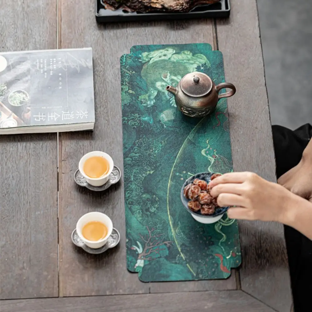 Tea Set Chinese Style Chinese Tea Towel Dishcloth Ancient Painting Waterproof Tea Cushion Cloth Double-sided Mat Table