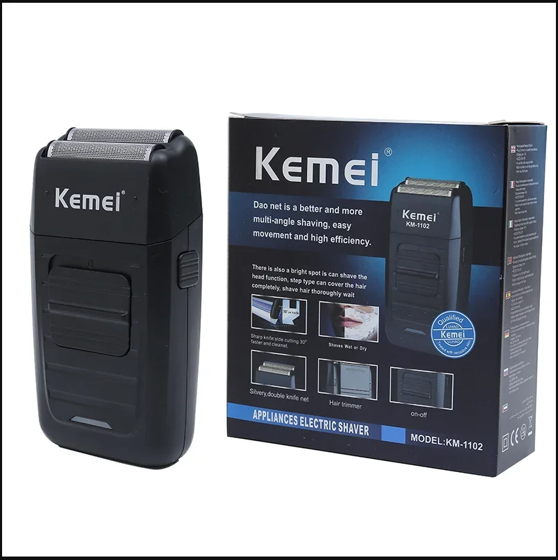 Kemei KM-1102 Barbeador Sem Fio Recarregável Para Homens lâmina gêmea recíproca barba navalha cuidados com o rosto multifunciona 4