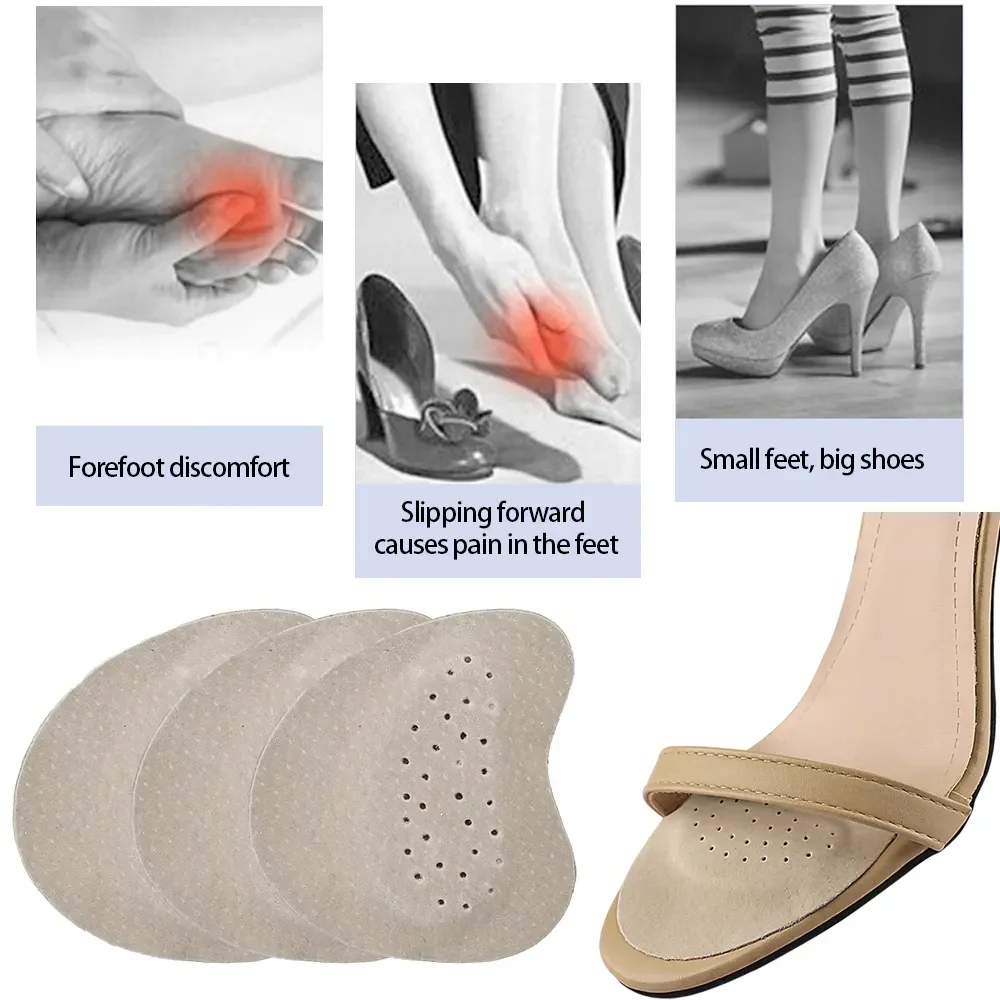 Leather Forefoot Pads Women High Heels Anti-slip Foot Care Shoe Pads Stickers Pain Relief Insert Insoles Toe Cushions 2pcs