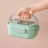 2025 Portable Lunch Box Compartment Wheat Straw Bento Carrying Handle Reusable Tableware Container Meal Snack Food Containers 5
