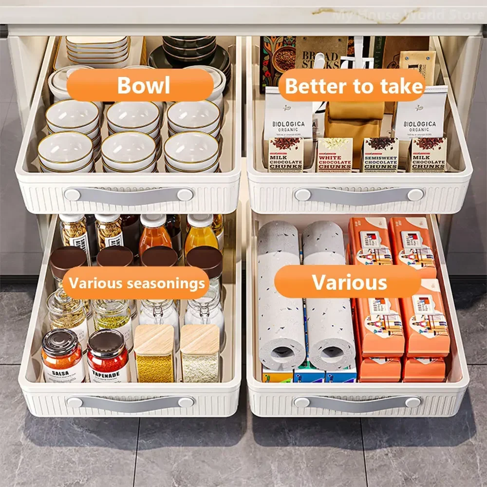 Kitchen Drawer Wardrobe Gap Multifunctional Box Lower Sink Bowl Rack No Installation Required Sliding Rail Seasoning Storage Box 5
