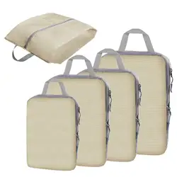 5 - Piece Waterproof Compression Travel Cube Set - Lightweight Packing Organizer Bags - 5pcs Set (Beige)
