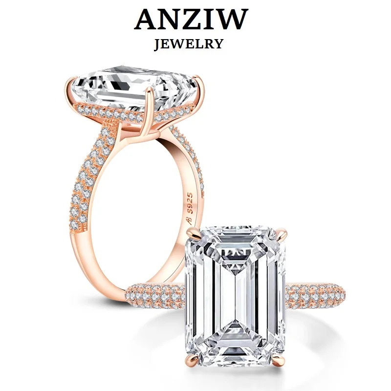 Anziw Luxury Rose Gold 6Ct Fedi Nuziali Di Fidanzamento Taglio Smeraldo Sona Diamond 925 Sterling Silver Bands For Women Jewelry Gifts