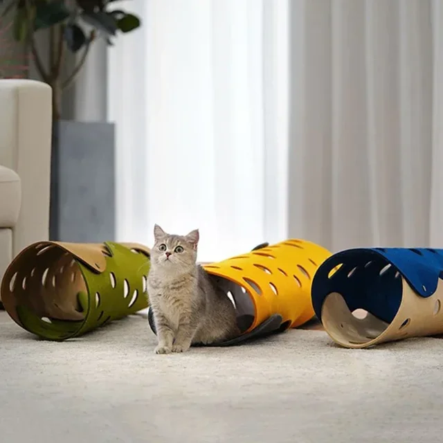 Splicing Cat Toy Felt Pom Nest Deformable Kitten Tunnel Collapsible Tube House Tunnel Interactive Pet Pusscat Security Sense 4