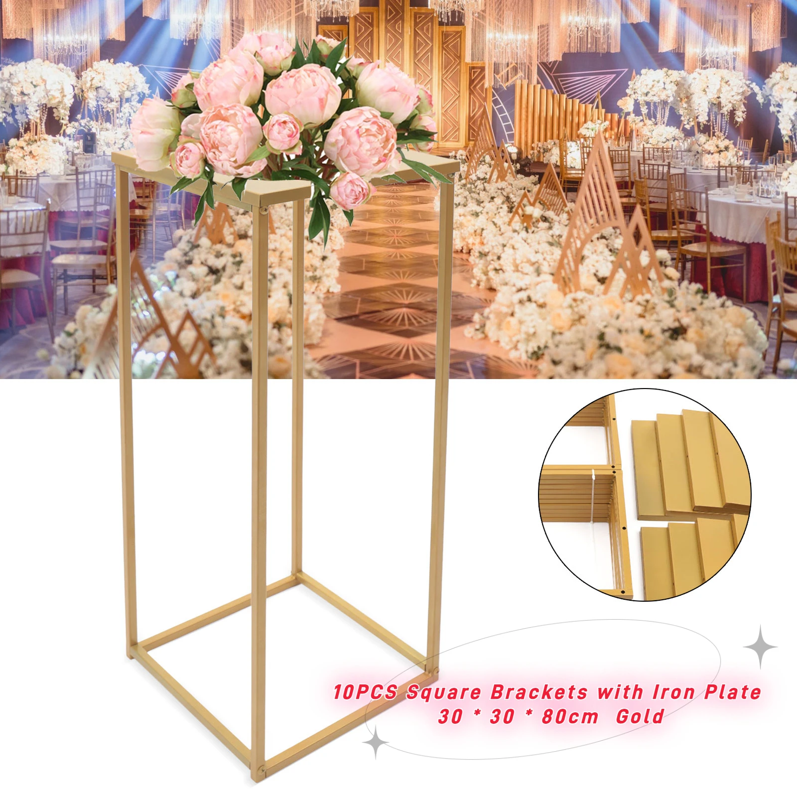 

10x Gold Metal Flower Stand Pedestal Centerpiece Column Rack Wedding Decor 80cm/60cm Gold Vase