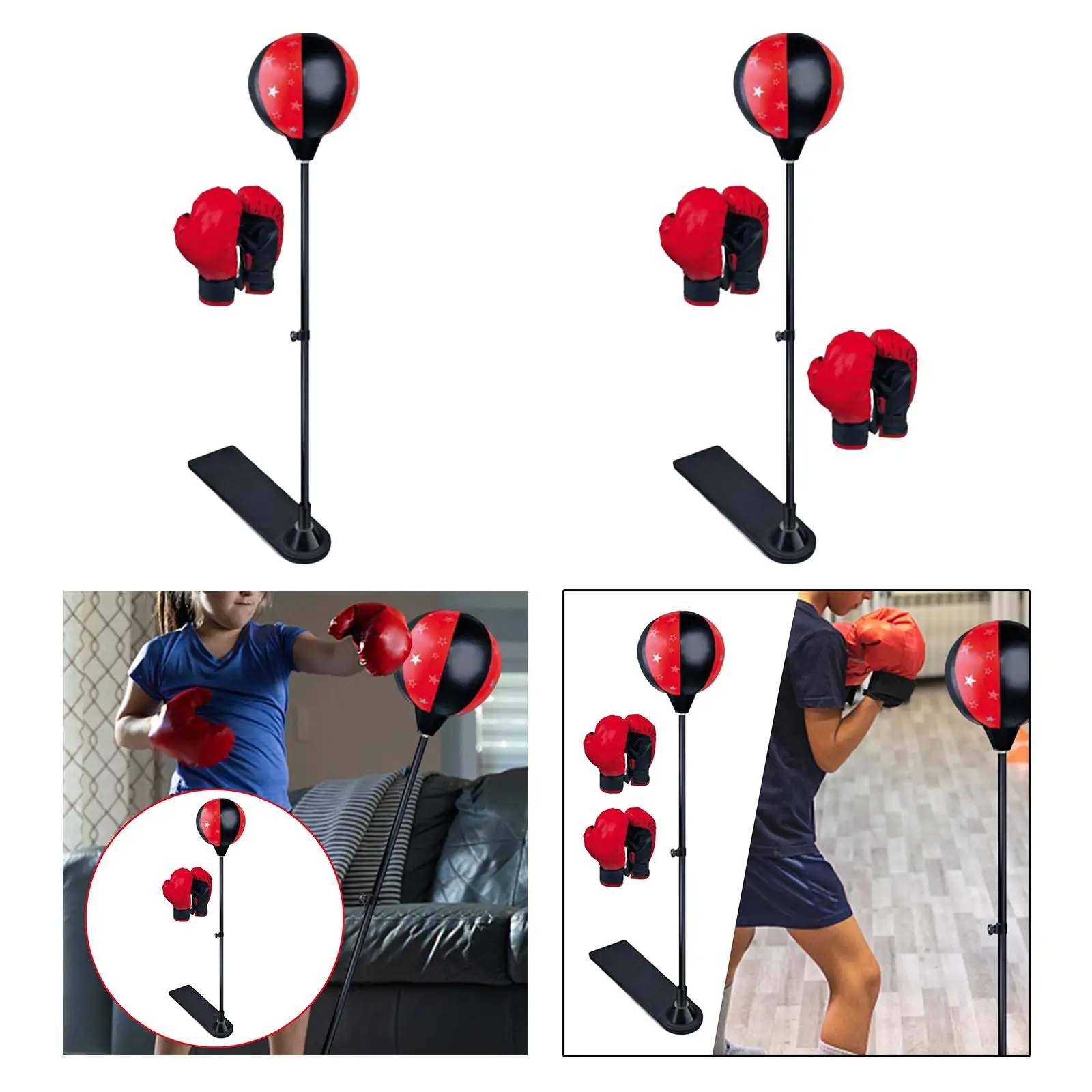Durable Punching Bag Set, Boxing Gloves Adjustable Height Freestanding Sport for Exercise Home Agility Girls Boys