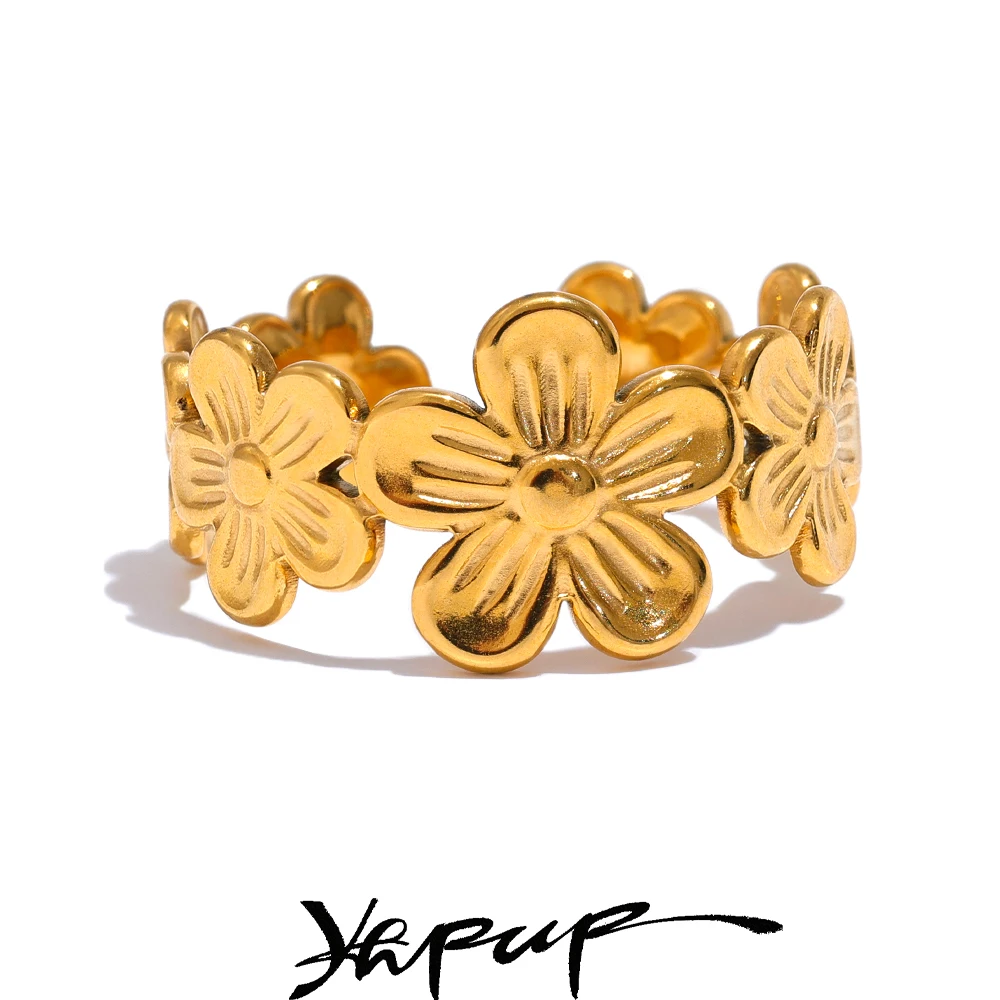 Yhpup Thin Plant Flower Adjustable Open Ring