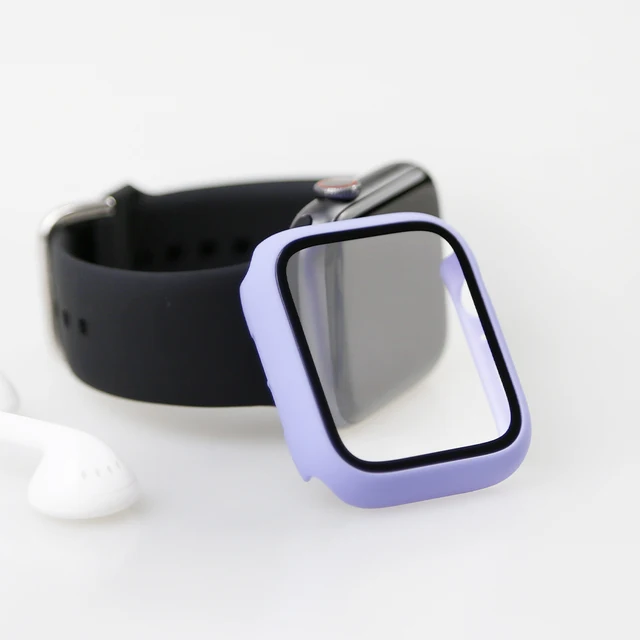 Glass+Cover For Apple Watch Case 45mm 41mm 44mm 40mm 42mm 38mm iWatch Accessorie Screen Protector Apple Watch Serie 3 4 5 6 SE 7 Purple