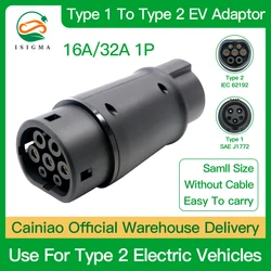 ISIGMA J1772 to Type2 iec Adapter 32A For Electric Car Connector SAE J1772 Socket EV Adaptor Type 2 to Type 1 220V