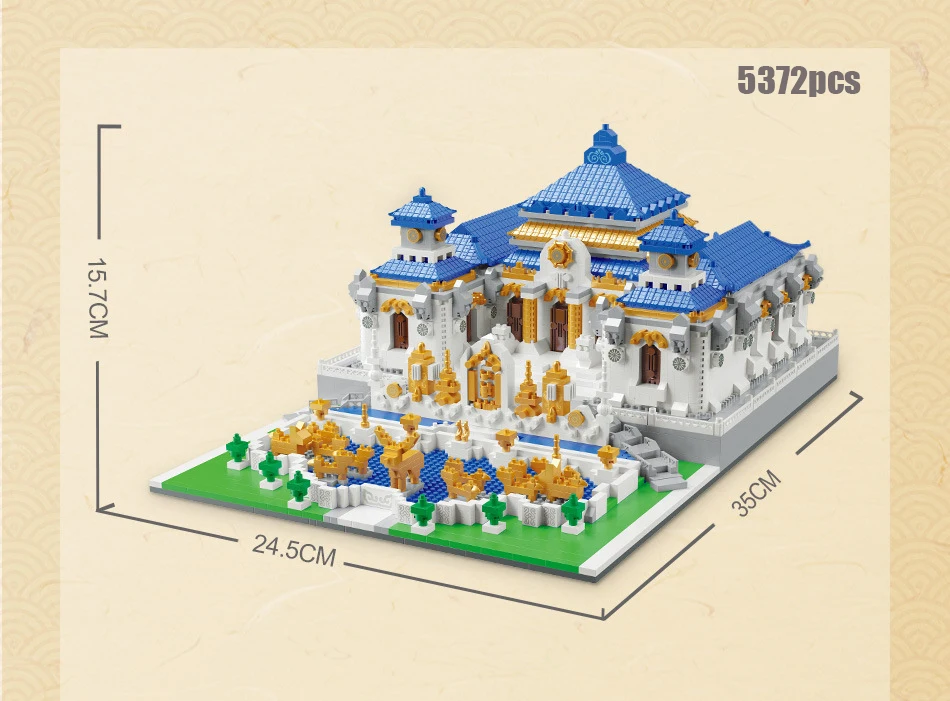 Micro blocs de construction, Architecture de ville, ancien palais d'été, briques en diamant, jouet modèle grand mur, cour de chine