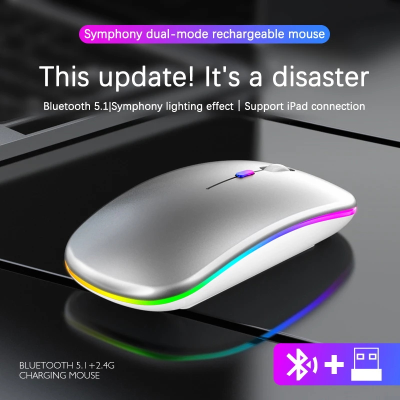 Bluetooth Wireless Mouse RGB Rechargeable Mouse Silent Mause 2.4G 1600DPI Ergonomic Gaming Mouse For Computer Laptop PC Macbook microsoft wireless mouse 1000