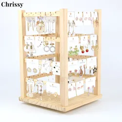 Soporte giratorio de madera para exhibición de pendientes, bandeja organizadora de joyas, caja de almacenamiento de 4 capas