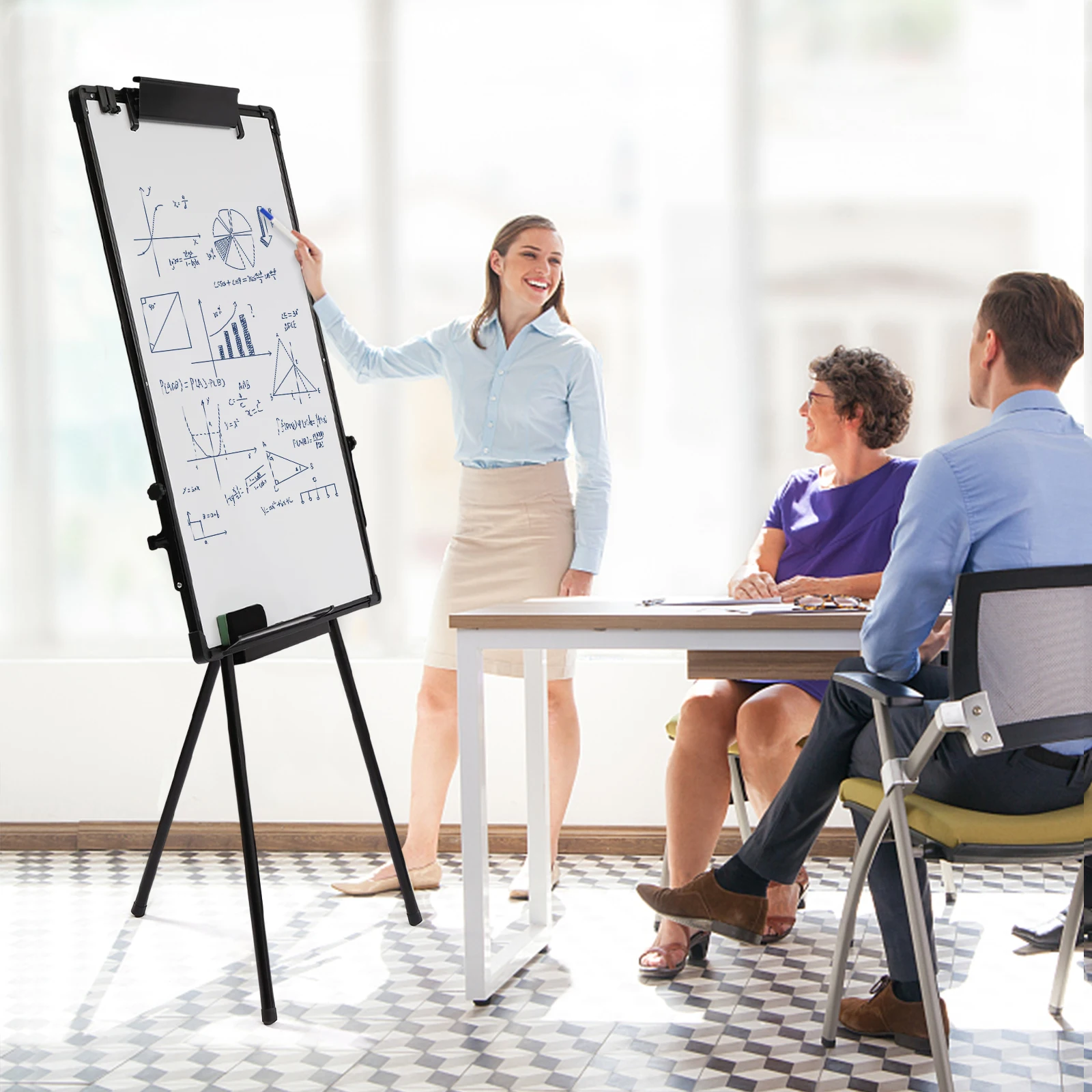 Magnetic Whiteboard Easel Black Flip Tripod Portable Dry Erase Board Height Adjustable for School Office & Home 2