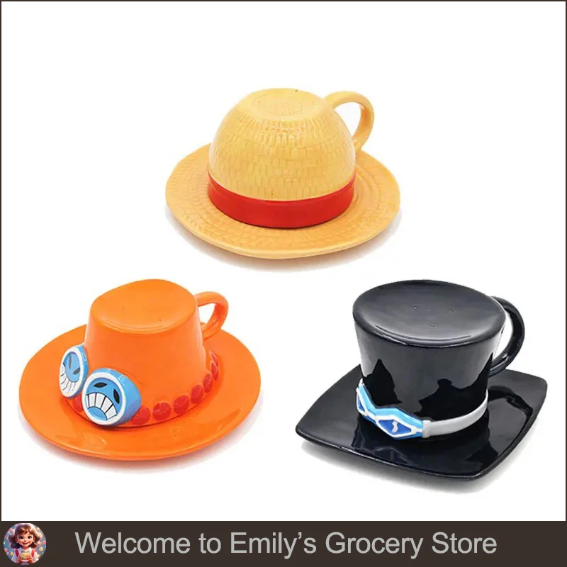 Role Play Mug Disc Set Creative Anime Luffy Ace Ceramic Water Cup Three Brothers Hat Shape Party Coffee Cup