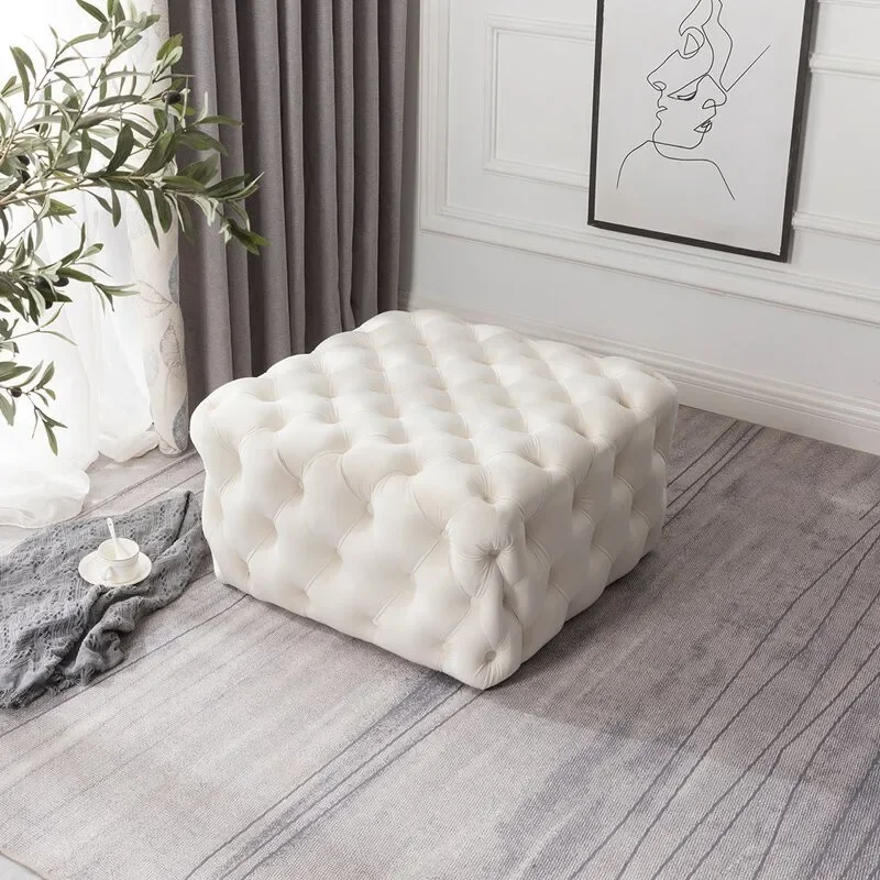 

HOOKI Official Italian Style Light Luxury Fabric Shoe Changing Stool Simple Living Room Sofa Footstool Home Doorway Pull Buck