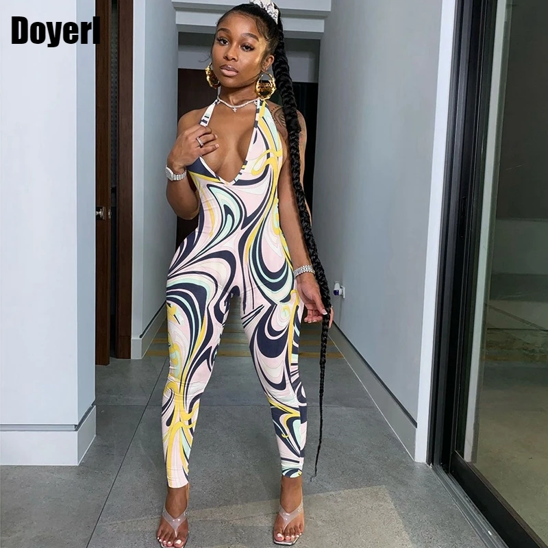 

Print Summer Sexy Jumpsuit Women 2022 Backless Rompers Overall Bandage One Piece Jumpsuit Women Clubwear Bodycon Jumpsuit Female