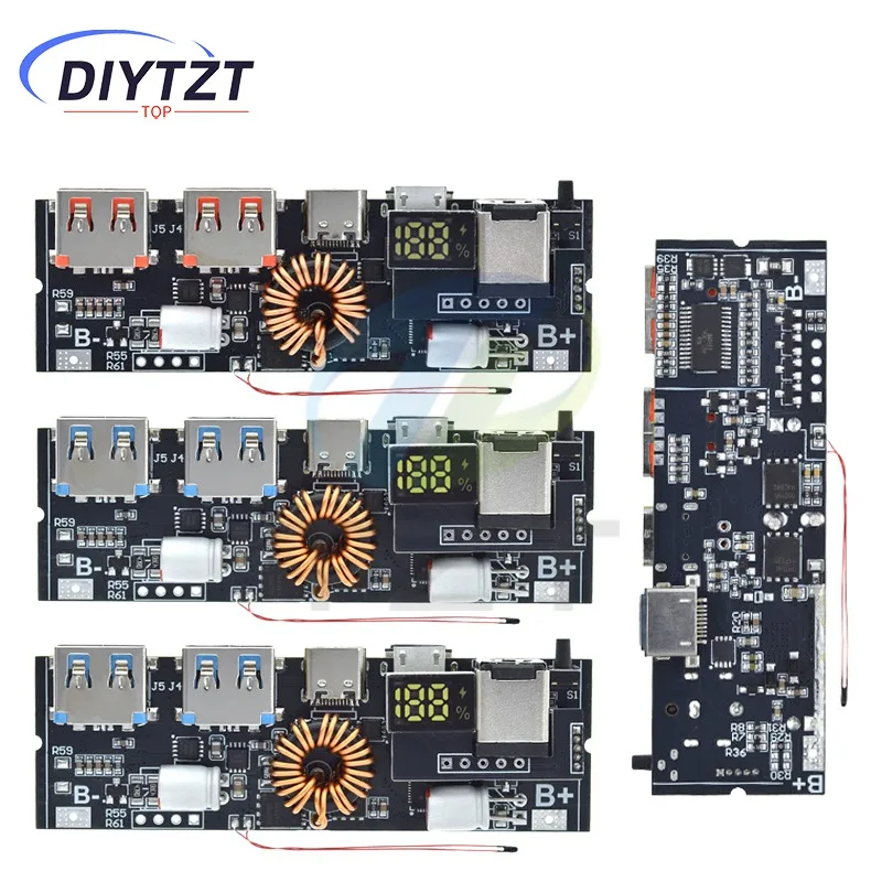 Power Bank DIYTZT QC4.0 QC3.0 LED Dual USB PD Fast Charge 5A 100W Micro/Type-C USB Mobile 18650 Charging Module