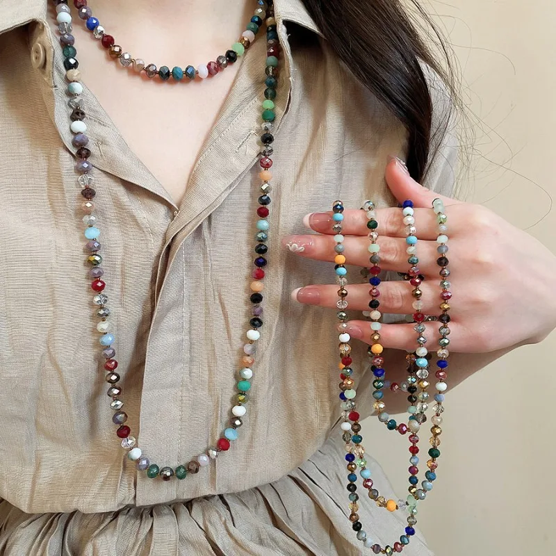 Minar Bohemia Rainbow Glass Beads Beaded Necklace for Women Female Long ...