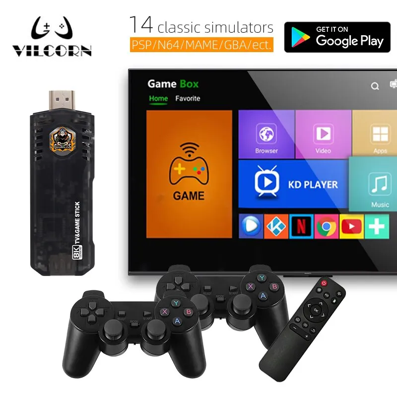 Vilcorn Tg8 Tv Game Stick 4K Hdr Wifi Fire Tv Stick Console Di Gioco Retrò Per Ps1/Psp/N64/Gba Android Tv Box Per Netflix Youtube