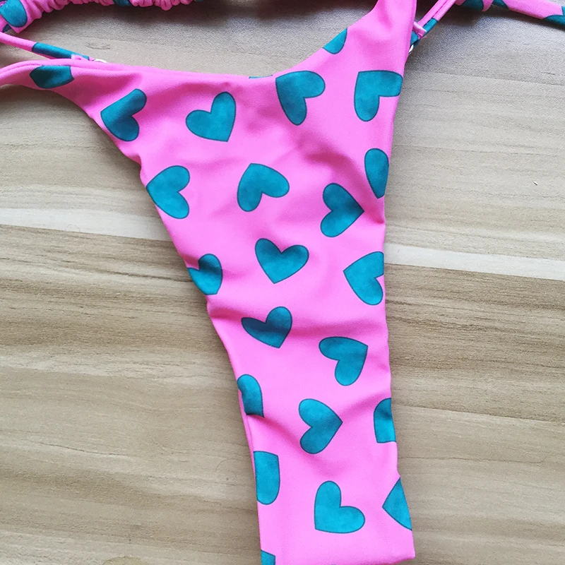 QINJOYER Cute Heart Print Bikini Women Brazilian Swimwear 2 Pieces Swimsuit Sexy Thong Bikini Bathing Suits Summer Beach Wear sexy bikini set