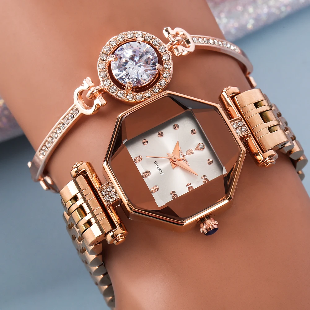 Exquisite Jewellery Gift Box for ladY Premium Rose Gold Quartz Watch with Bracelet Necklace Fashion Set New Year Gifts to Wife