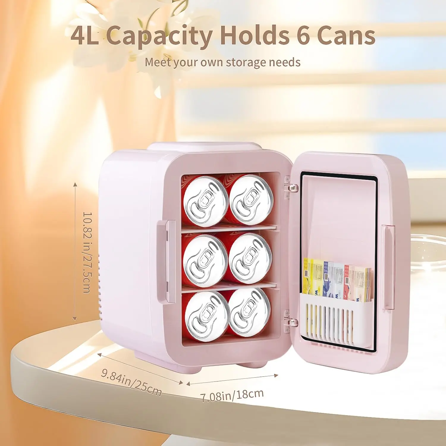 LED Mirror, 4Liter/6 Cans Cooler and Warmer for Makeup, Cosmetic, Beauty, Food, Portable