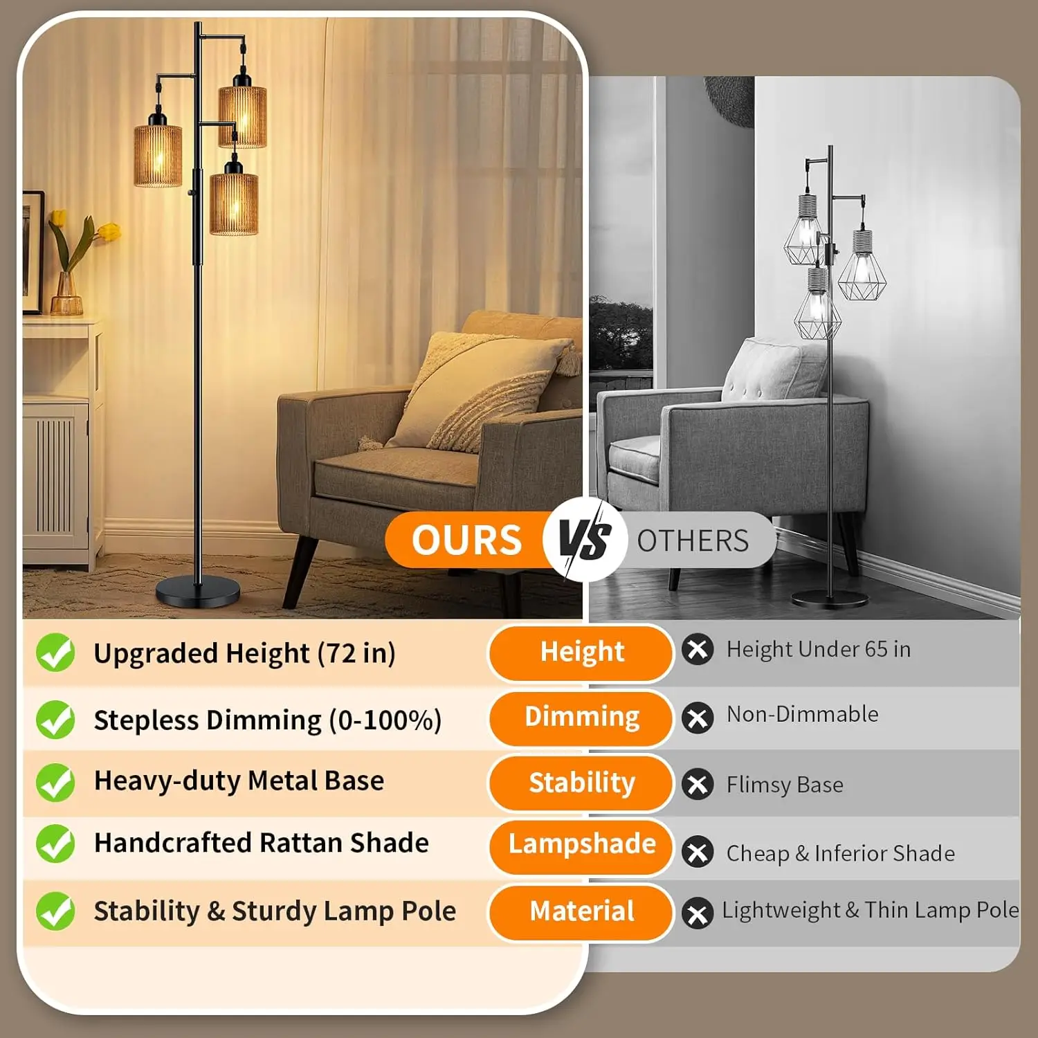Rattan Boho Floor Lamp full silhouette