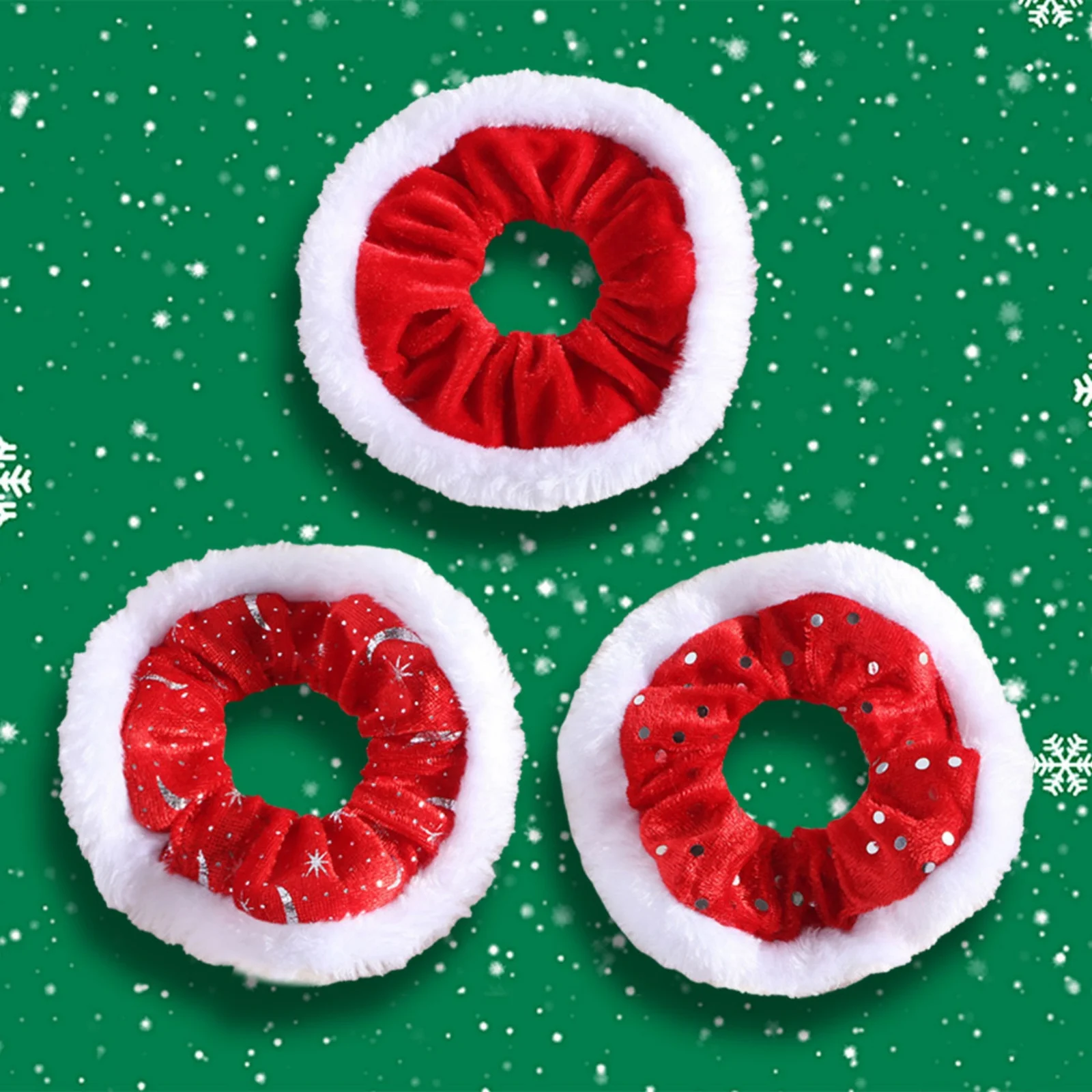 1PC Christmas Scrunchies Set - Fluffy Trim Red Festive Hair Ties For Women Girls Xmas Holiday Party Hair Accessories