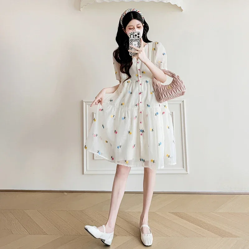 Summer Maternity Chiffon Lactation Dress Short Sleeve V-neck Button Fly Floral Embroidery Pregnant Woman Ball Gown Dress Nursing - AliExpress 1501 Summer Maternity Chiffon Lactation Dress Short Sleeve V-neck Button Fly Floral Embroidery Pregnant Woman Ball Gown Dress Nursing - AliExpress 1501