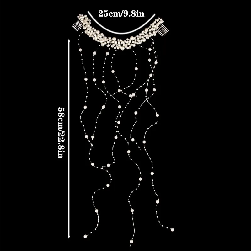 Luxury Pearl Hair Comb with Long Tassel for Bridal Hair Accessories