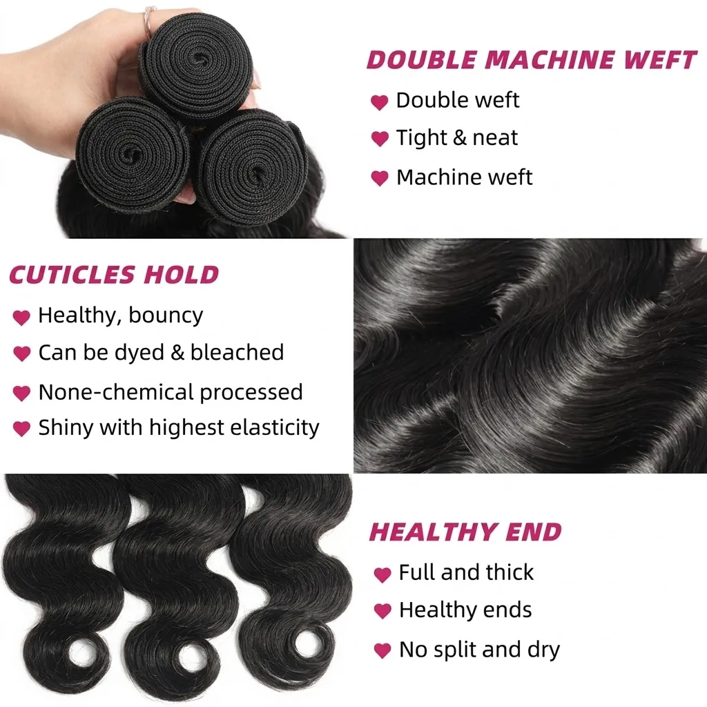 14A Body Wave Bundles Human Hair Brazilian Hair Weave Bundles Natural Black Human Hair Extensions 3 4 PCS Bundles For Women 3